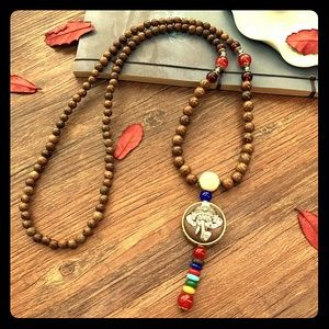 Wood Beaded Necklace Long Chain Lady Jewelry